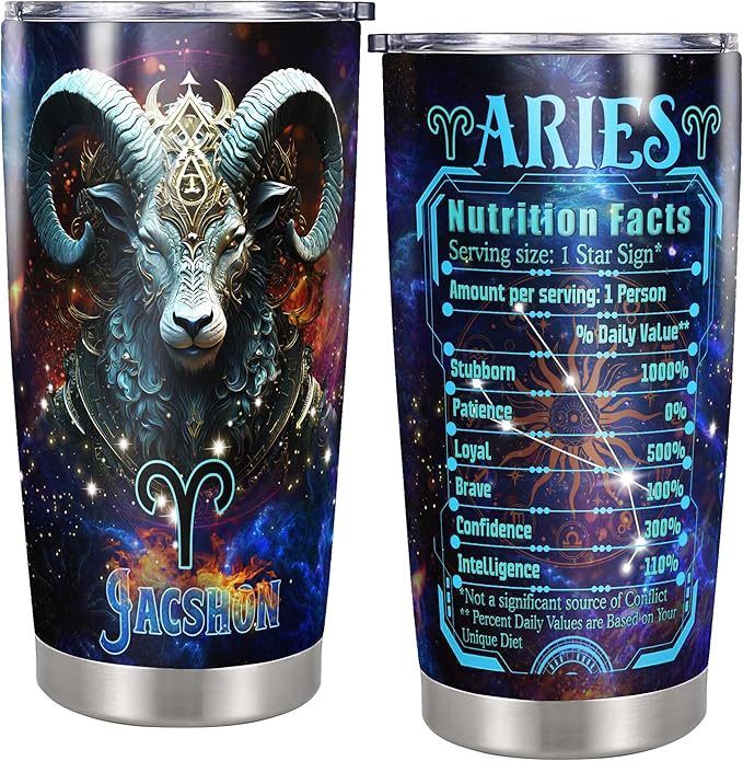 Personalized Aries Tumbler Constellation Zodiac Astrology Insulated cups Travel Coffee Mug Cup with Lids Stainless Steel 20 30 Oz Gifts for Men Women Birthday Christmas - Aries Mug for men