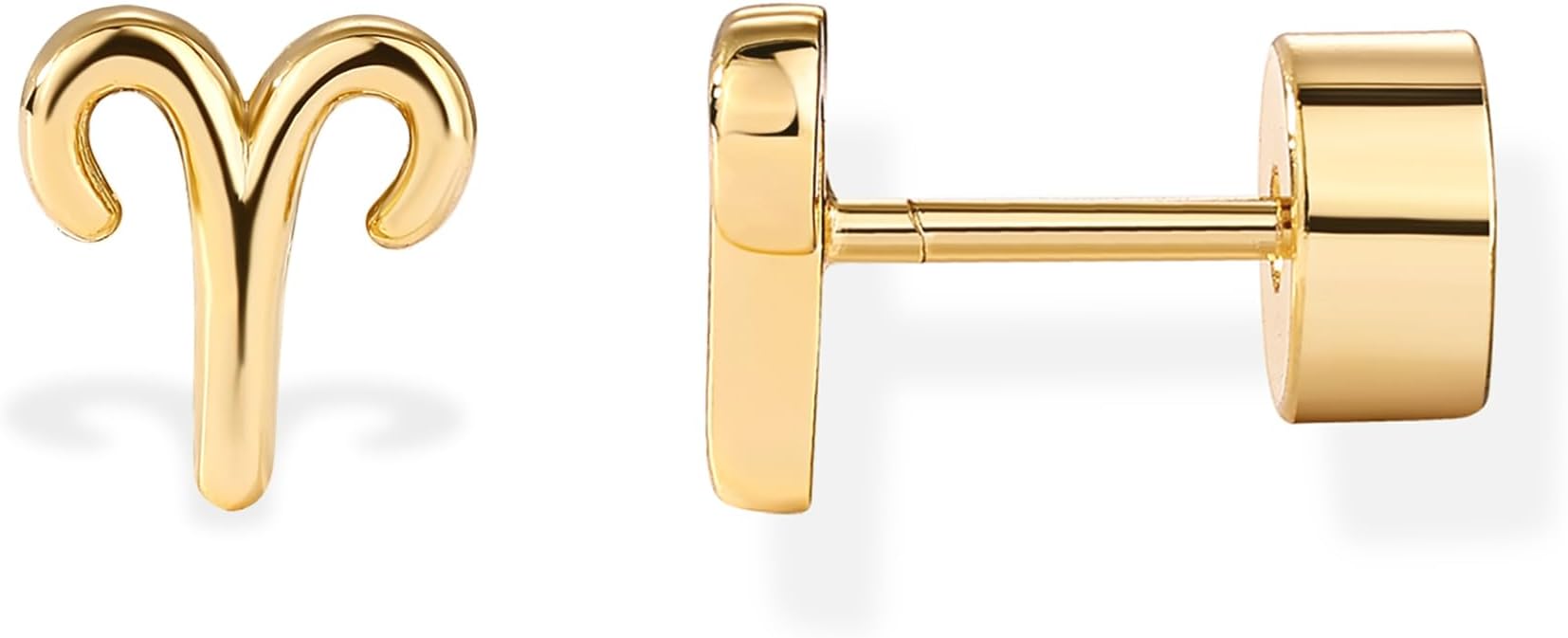 PAVOI 14K Gold Plated 925 Sterling Silver Posts Zodiac Sign Flat Back Earring Studs | Birthday Gift for Women | Astrology Earring Pair - Aries for men