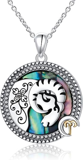 12 Constellation Necklace 925 Sterling Silver Zodiac Sign Coin Pendant Necklaces Abalone Shell Astrology Horoscope Jewelry Birthday Gifts for Women - Aries Necklace for men