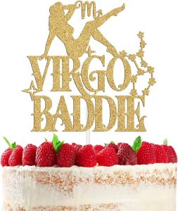 Virgo Baddie Cake Topper, Big Virgo Energy/Virgo Season/Virgo AF, Funny 12 Constellation Zodiac Virgo Theme August September Birthday Party Decoration Supplies, Gold Glitter - Virgo Poster for men