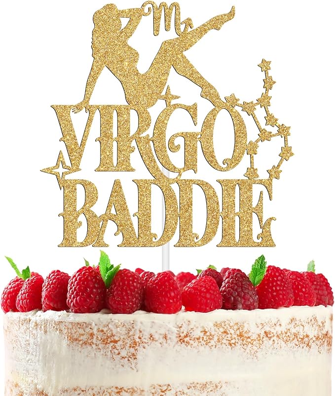 Virgo Baddie Cake Topper, Big Virgo Energy/Virgo Season/Virgo AF, Funny 12 Constellation Zodiac Virgo Theme August September Birthday Party Decoration Supplies, Gold Glitter - Virgo Poster for men