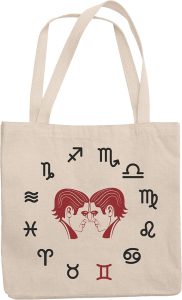 Gemini Zodiac Sign, Astrology, May or June Birthday, 12oz Canvas Tote Bag - Gemini Canvas for men