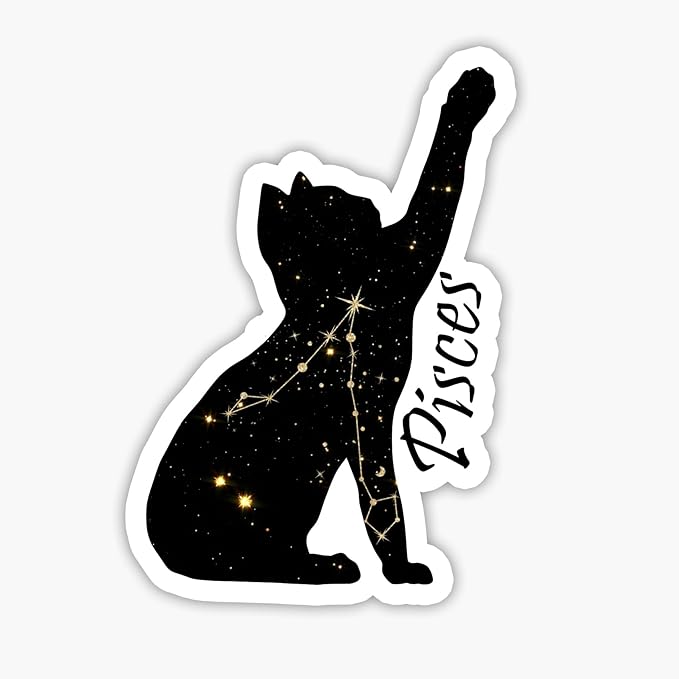 Pisces Cat Zodiac Sticker Decal, 5 inches | Water Proof | for car Bumper, Notebook, tumblers Sticker - Pisces Car Accessories for men