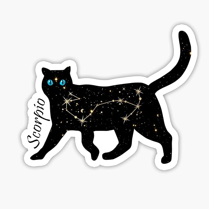 Scorpio Cat Zodiac Sticker Decal, 5 inches | Water Proof | for car Bumper, Notebook, tumblers Sticker - Scorpio Sticker for men