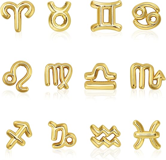 12Pcs 18K Gold Filled Constellation Charms for Jewelry Making, Initial Constellation Charm Pendant Beads, Slide Glitter Pendants for Women Man DIY Bracelet Necklace Choker Making - Aries Earrings for men