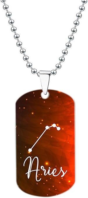 Zodiac Sign Dog Tag Necklace for Men Stainless Steel Horoscope Astrology Pendant Chain Birthday Jewelry Gifts - Aries Necklace for men