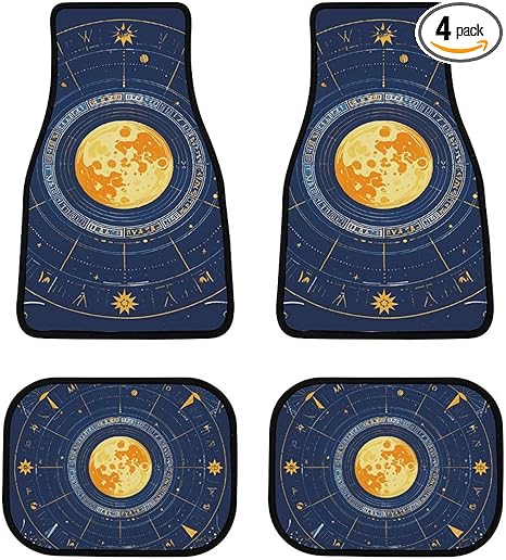 Car Floor Mats Set 4 Piece Moon Phase Sun Zodiac Mystic Astrology Foot Mat Automotive Floor Mats All-Weather Car Mat Front Rear Carpets Mats Non Slip Car Interior Carpets for Car SUV Truck - Virgo Car Floor Mat for men