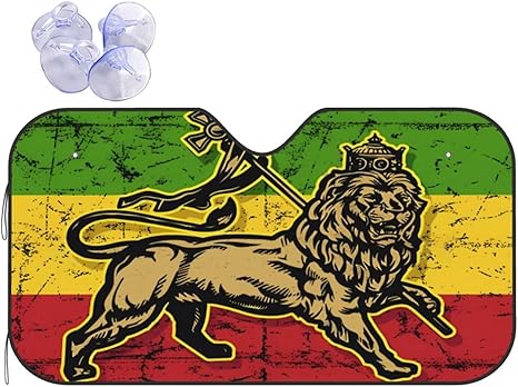 Vintage Lion of Judah Flag Windshield Sun Shade Car Front Window Sunshade Blocks Uv Sun Visor Shield Interior Protector for SUV Car Truck Medium - Aries Car Ornament for men