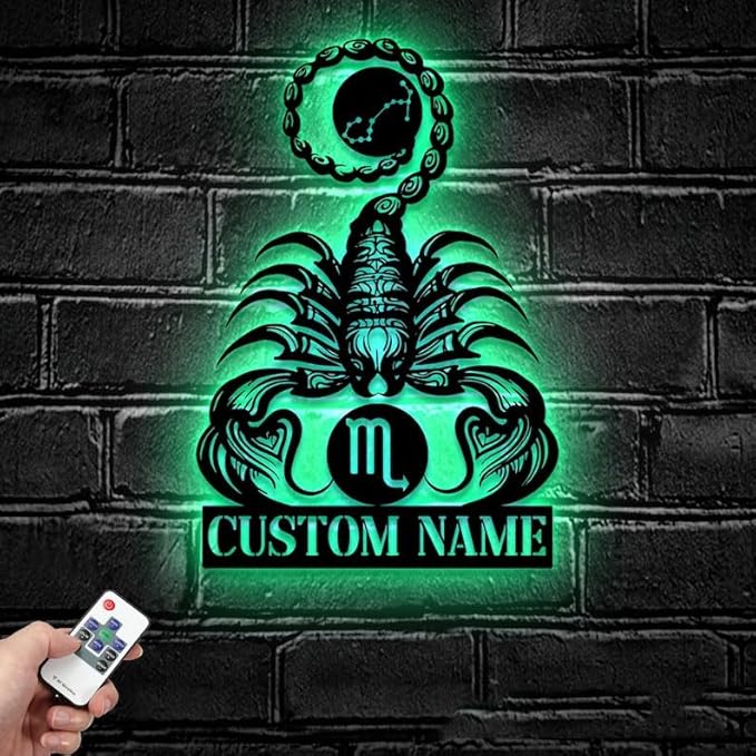 Metal Decor, Custom Scorpio Zodiac Symbol Constellation Stars Metal Wall Art LED Light - Personalized Horoscope Name Sign Home Decor - Ideal for Home - Scorpio Canvas for men