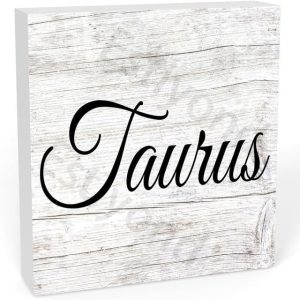 Wooden Box Sign, Taurus Wood Block Plaque Sign Rustic Farmhouse Square Desk Decor For Home Office Shelf Decor 5 X 5 In - Taurus Products for men