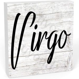 Wood Box Sign Desk Decor,Rustic Virgo Wooden Block Plaque Sign Decoration For Home Farmhouse Wall Shelf Table Decor 5" X 5" - Virgo Poster for men
