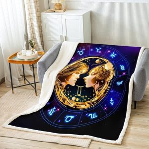 Manfei Gemini Throw Blanket 12 Constellation Bed Blanket for Kids Boys Girls Room Decor, Western Astrology Zodiac Blanket for Couch Sofa, Soft and Breathable Fleece Blanket(60 x 80 Inches) - Gemini Blanket for men