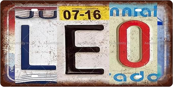 LEO - Zodiac Sign Vintage Metal Tin Sign, License Plate, Home Decor, Room Decor, Wall Decor, Bathroom Decor, Bar Decor, Cafe Decor, Garage Decor, 12 x 6 Inch - Leo Canvas for men