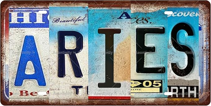 ARIES Zodiac Sign Vintage Metal Tin Sign License Plate Bar Cafe Garage Cave Home Room Wall Bathroom Farmhouse Garden Porch Patio Decor, 12 x 6 Inch - Aries Poster for men