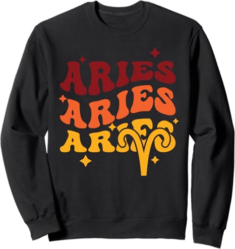 Retro Groovy Aries Zodiac Sign Aries March April Birthday Sweatshirt - Aries Sweatshirt for men