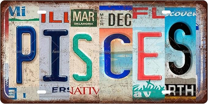 PISCES - Zodiac Sign Vintage Metal Tin Sign, License Plate, Home Decor, Room Decor, Wall Decor, Bathroom Decor, Bar Decor, Cafe Decor, Garage Decor, 12 x 6 Inch - Pisces Canvas for men