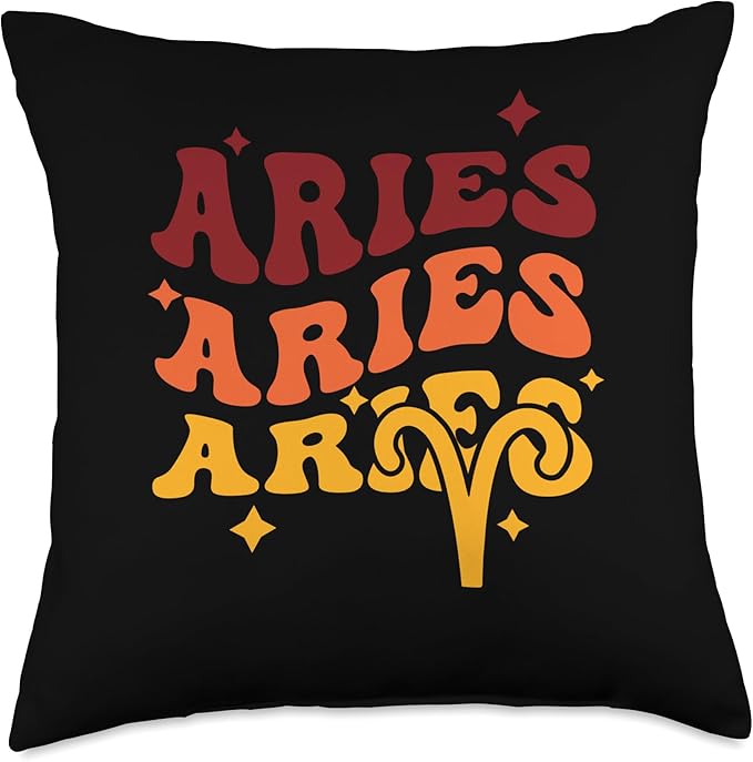 Retro Groovy Aries Zodiac Sign Aries March April Birthday Throw Pillow - Aries Pillow for men