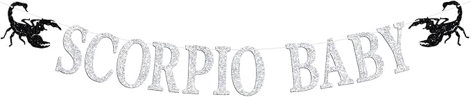 Scorpio Baby Banner, 12 Constellation Zodiac Scorpio, Horoscope, Astrology October November Baby Shower Baby's Birthday Party Decorations Supplies, Black Glitter - Scorpio Products for men