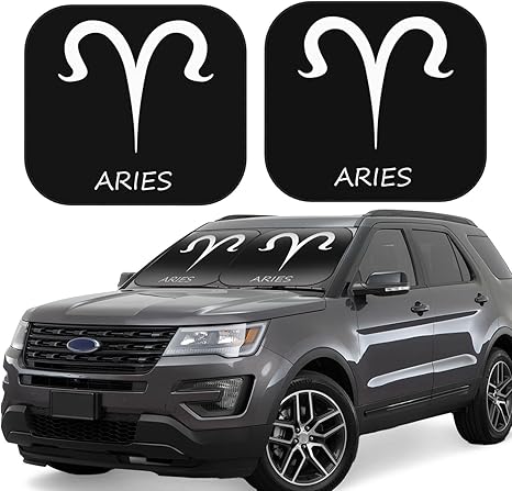 Aries Sign Car Windshield Sun Shade Foldable 2-Piece Car Sunshades Reflect UV Sun and Heat - Aries Car Ornament for men