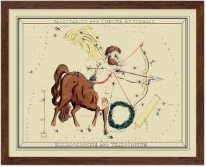 Monem Art Astrology Print - Sagittarius Zodiac Constellation Poster - Great Vintage Zodiac Sign, Astrology and Aptitude - Wall Decor for Home or Office - 16x20 Brown Framed - Sagittarius Home Decor for men