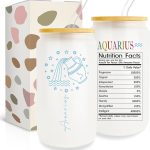 Aquarius Zodiac Cup - 16 Oz Glass with Astrology Signs, Birthday Gift for Women, Men, or Friends - Aquarius Mug for men