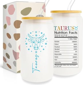 Taurus Zodiac Gifts: 16 Oz Can Glass Cup, Birthday & Horoscope Spiritual Gifts - Taurus for men