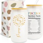 Zodiac Pisces Gifts For Women & Men - 16 Oz Can Glass Cup With Pisces Signs - Birthday & Horoscope Spiritual Gifts - Pisces for men