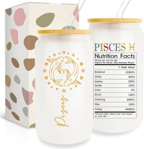 Zodiac Pisces Gifts For Women & Men - 16 Oz Can Glass Cup With Pisces Signs - Birthday & Horoscope Spiritual Gifts - Pisces for men