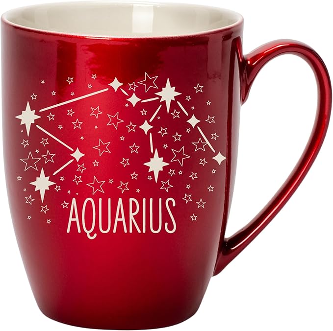 Zodiac 10 Ounce Cardinal Red Metallic Finish, Comfortably Fits Your Hands, New Bone China Coffee Tea Cup Mug, Aquarius - Aquarius Mug for men