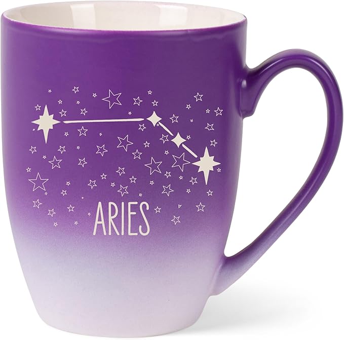 Zodiac Design 10 Ounce Purple and White Two Toned Ombre, Comfortably Fits Your Hands, Ceramic Tea Coffee Cup Mug, Aries - Aries Mug for men