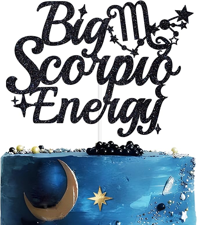 Big Scorpio Energy Cake Topper, Scorpio Birthday Cake Décor, 12 Zodiac Constellations Scorpio Birthday Party Decorations Supplies Black Glitter - Scorpio Products for men