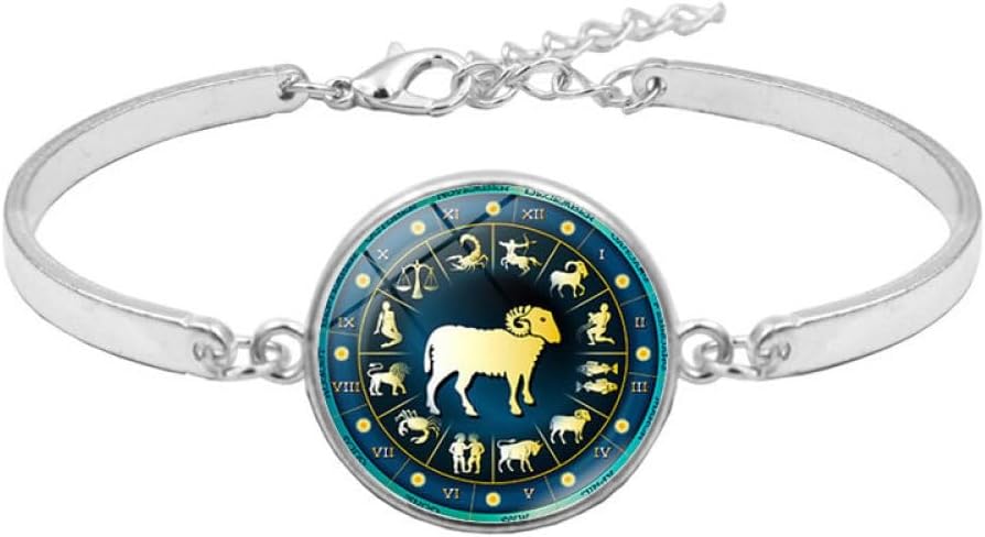 Fashion Zodiac Signs Bracelet Retro 12 Constellations Cabochon Glass Time Charm Adjustable Bangle,Fashion Jewelry Travel Wristbands Accessories - Aries Bracelet for men