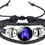Fashion 12 Zodiac Sign Glow In The Dark Bracelet Adjustable Bangle For Women Men Glass Constellations Standard Symbols Charm Leather Rope Chains Fashion Jewelry - Scorpio Accessories for men
