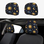 2 Pack Headrest Covers, Seat Cover Accessories Car Headrest Protector Universal Fit to All Car/Truck Models (Sun Moon Boho Astrology) - Aquarius Car Seat Cover for men
