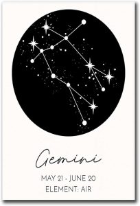 Poster Decorative Canvas Painting Gemini Art Print Astrological Zodiac Sign Wall Poster Modern Astrology Artwork for Living Room Bedroom and Kitchen Office Wall Decoration 8x12inch - Gemini Canvas for men