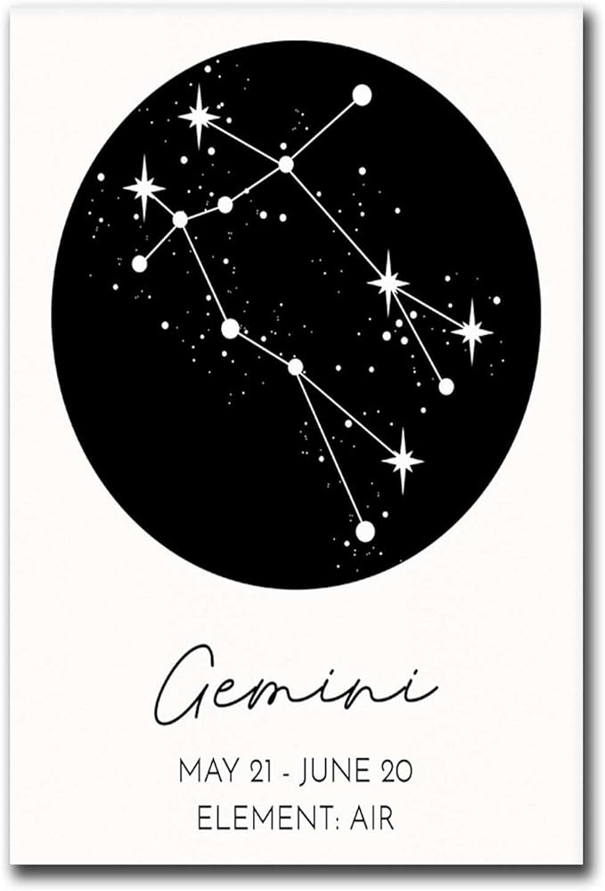 Poster Decorative Canvas Painting Gemini Art Print Astrological Zodiac Sign Wall Poster Modern Astrology Artwork for Living Room Bedroom and Kitchen Office Wall Decoration 8x12inch - Gemini Canvas for men