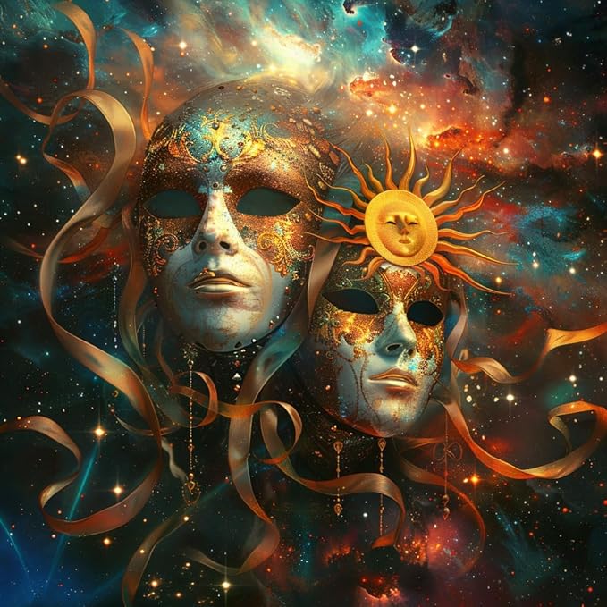 Zodiac Sign of Gemini with Masks DIY 5D Diamond Paint Kits for Adults Easy for Beginner Round Full Drill Diamond Art Painting Gems Cross Stitch Mosaic Craft for Home Decor 16x16inch(1) - Gemini Canvas for men