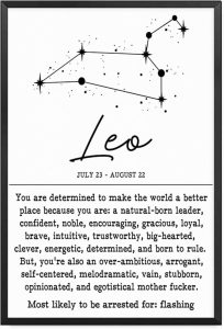 GEORHJ Printed Canvas Painting Wall Art Leo Zodiac Sign Art Print Poster Funny Adult Humor Artwork for Living Room Bedroom Modern Art Decoration for Living Room Bedroom and Office 16x24inch - Leo Canvas for men