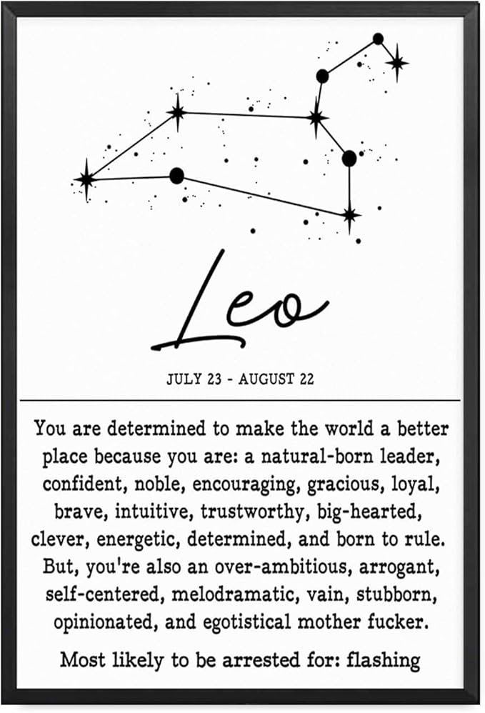 GEORHJ Printed Canvas Painting Wall Art Leo Zodiac Sign Art Print Poster Funny Adult Humor Artwork for Living Room Bedroom Modern Art Decoration for Living Room Bedroom and Office 16x24inch - Leo Canvas for men