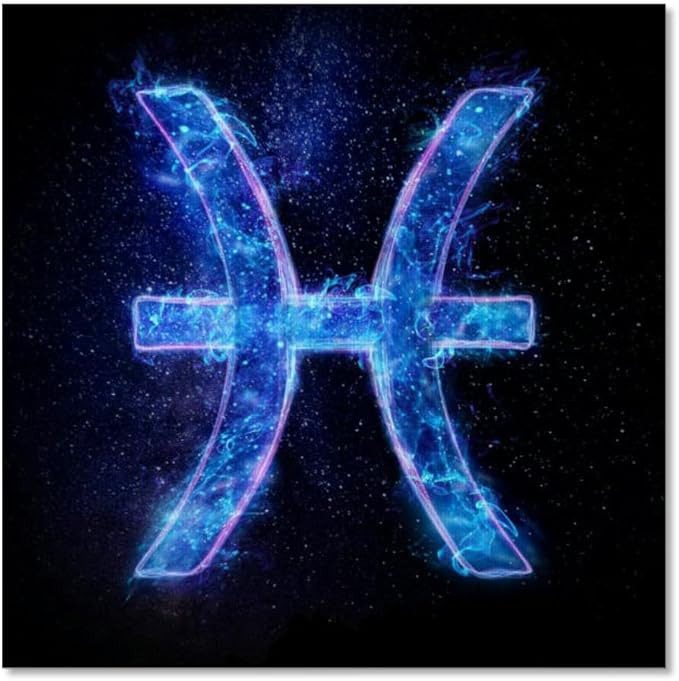 Zodiac sign Pisces blue neon a dark the starry sky horoscope sign Canvas Wall Art for Bathroom Bedroom Pictures Wall Decor Living Room Kitchen Office Framed Poster Prints Artwork Painting 16x16 - Pisces Canvas for men