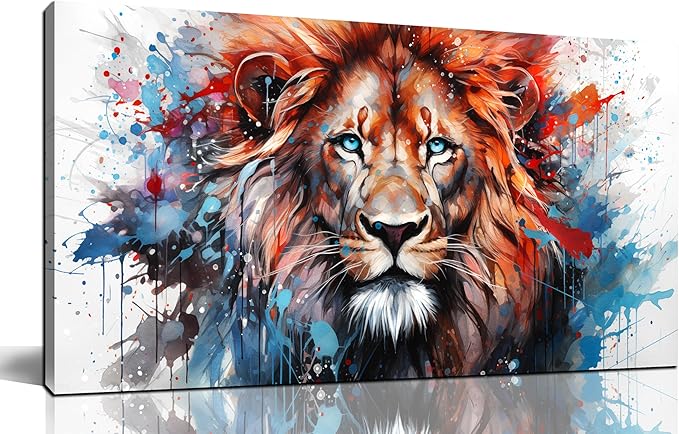 ZHAOSHOP Lion Pictures Wall Decor for Living Room - Colorful Wall Art for Office - Teen Room Decor Ready to Hang Size 20" x 40" - Leo Canvas for men