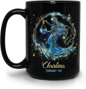 Personalized Aquarius Horoscope Mug, Personalized Name & Date Astrological Sign Coffee Cup, Customized Constellation Black Mug, Ceramic Mug 11oz 15oz, Custom Zodiac Decorative Cup - Aquarius Mug for men