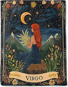 Virgo Zodiac Fleece Blanket - Lightweight Soft Cozy Gifts Throw for Zodiac Lovers,Kids,Women,Men,Red-Haired Maiden Starry Sky Tarot Blankets,Home Room Modern Artistic Bold Decor 50x60in - Virgo Blanket for men