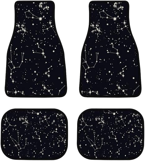Waterproof Universal Fit Car Floor Mats Zodiac Constellation Galaxy Black Starry Night Stars Glow Dark Midnight Car Mats Fit for SUV, Trucks, Set of 4pcs Car Carpet with Backing - Aries Car Floor Mat for men