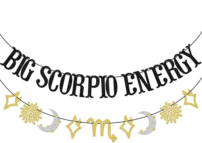 Scorpio Energy Banner - Zodiac Constellation Decor, October-November Birthday Banner, Black Glitter - Scorpio Canvas for men