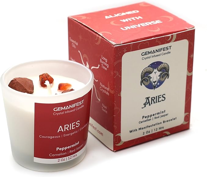 Gemanifest Aries Candle Gifts for Women Men Zodiac Crystal Candles with Aries Zodiac Bracelet for Manifestation Best Thoughtful Gifts for Christmas New Year Birthday Presents for Candle Lovers - Aries Bracelet for men