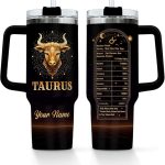 Personalized Zodiac Signs - Taurus -40 Oz Tumbler with Handle and Straw Lid, Custom Tumbler with Name Insulated Coffee Mug Stainless Steel Travel Mug, Birthday Gifts for Women Men - Taurus for men