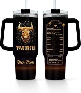 Personalized Zodiac Signs - Taurus -40 Oz Tumbler with Handle and Straw Lid, Custom Tumbler with Name Insulated Coffee Mug Stainless Steel Travel Mug, Birthday Gifts for Women Men - Taurus for men