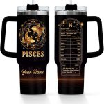 Personalized Zodiac Signs - Pisces - 40 Oz Tumbler with Handle and Straw Lid, Custom Tumbler with Name Insulated Coffee Mug Stainless Steel Travel Mug, Birthday Gifts for Women Men - Pisces for men