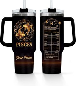 Personalized Zodiac Signs - Pisces - 40 Oz Tumbler with Handle and Straw Lid, Custom Tumbler with Name Insulated Coffee Mug Stainless Steel Travel Mug, Birthday Gifts for Women Men - Pisces for men